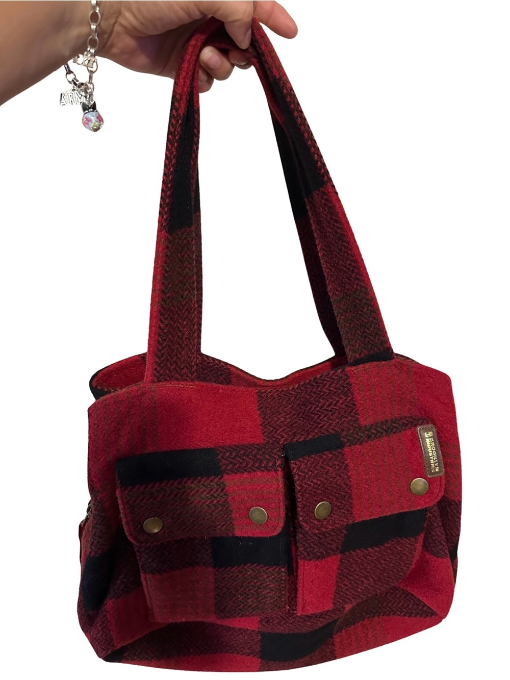 Brooklyn Industries Red & Black Plaid Shoulder Flannel Tote Bag